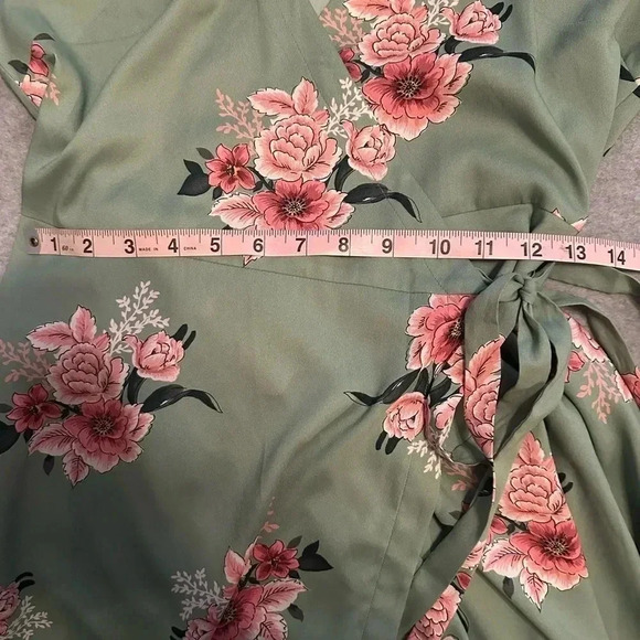 Loft floral midi lightweight light green long sleeve wrap dress size 00P - Picture 6 of 9